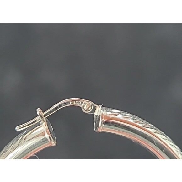 Milor Italian 950 Silver Etched Hoop Earrings Vintage - Picture 6 of 10